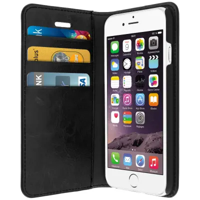 Ovitek Folio iz pravega usnja za iPhone 6/6S, stojalo za video, črno