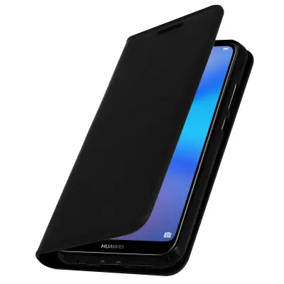 Etui za Huawei P20 Lite Folio iz pravega usnja, držalo za kartice, stojalo za video, črno