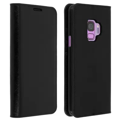 Etui za Samsung Galaxy S9 Folio iz pravega usnja, držalo za kartice, stojalo za video, črno