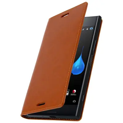Prevleka iz pravega usnja Sony Xperia XZ Premium Case Držalo za kartice Video Stojalo Tan