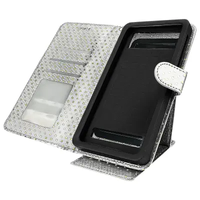 Univerzalni preklopni ovitek, zrcalna torbica za denarnico za pametne telefone od 5,5 do 6,0 – srebrna