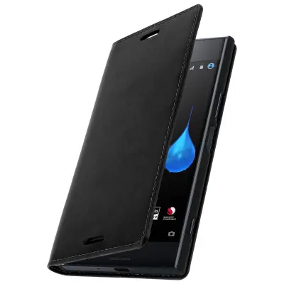 Prevleka iz pravega usnja Sony Xperia XZ Premium Case, stojalo za video, črno