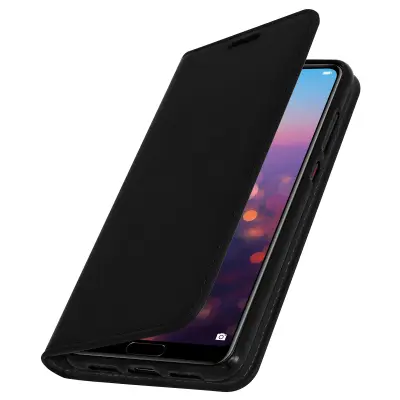 Etui za Huawei P20 Pro Folio iz pravega usnja, držalo za kartice, stojalo za video, črno