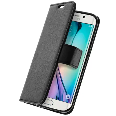 Preklopna torbica denarnica, tanek ovitek za Samsung Galaxy S6 Edge, silikonsko ohišje – Črna