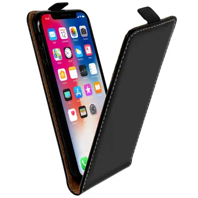 Vertikalna preklopna torbica iz sintetičnega usnja za Apple iPhone X – črna
