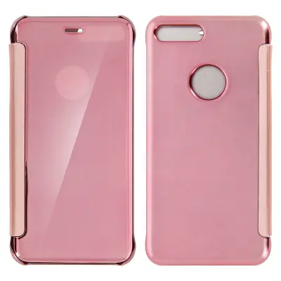 Preklopna torbica, zrcalna torbica za iPhone 7 Plus/8 Plus, glej skozi sprednji preklop – roza