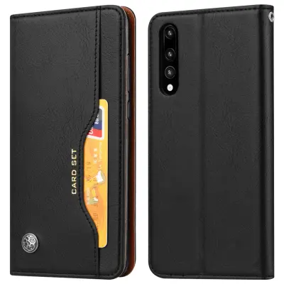 Usnjena preklopna torbica za Huawei P20 Pro, stojalo za video iz pravega usnja, črna