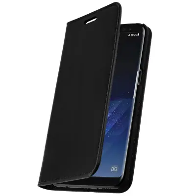 Etui za Samsung Galaxy S8 Folio iz pravega usnja, držalo za kartice, stojalo za video, črno