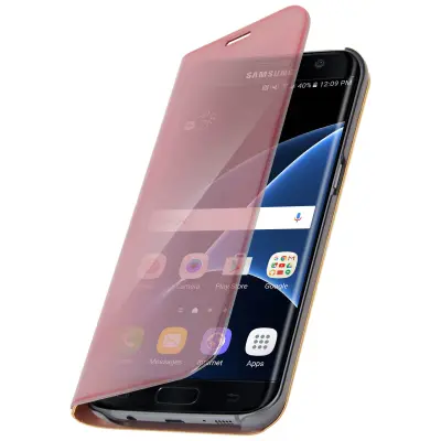 Preklopna torbica, zrcalna torbica za Samsung Galaxy S7 Edge, stoječi ovitek – roza