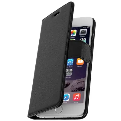 Preklopna torbica denarnica, tanek ovitek za iPhone 6 Plus/6S Plus, silikonsko ohišje – črna