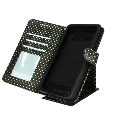 Univerzalni preklopni ovitek, zrcalna torbica za denarnico za pametne telefone 5,0' - 5,3' – črna