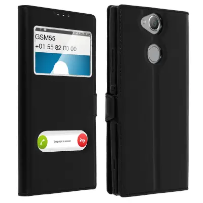 Sony Xperia XA2 etui z dvojnim oknom, video stojalo, črna