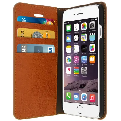 Ovitek Folio iz pravega usnja za iPhone 6/6S, držalo za kartice, stojalo za video, rjava