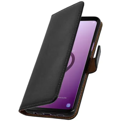 Usnjena folija torbica za Samsung Galaxy S9, stojalo za video iz pravega usnja, črna