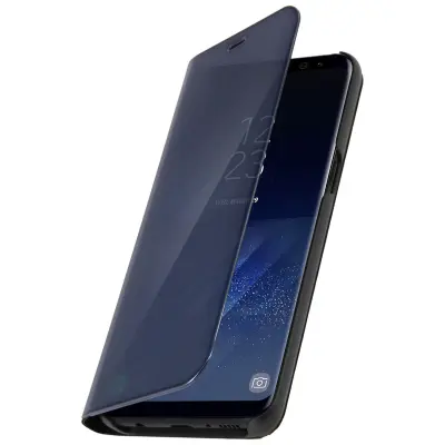 Preklopna torbica, zrcalna torbica za Samsung Galaxy S8, stoječi ovitek – črna