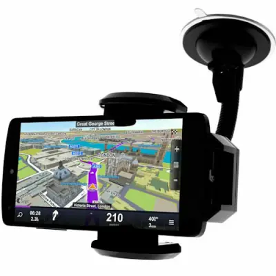 Avtomobilsko držalo za pametni telefon, vetrobransko steklo, prilagodljiva roka 360 ° - črna