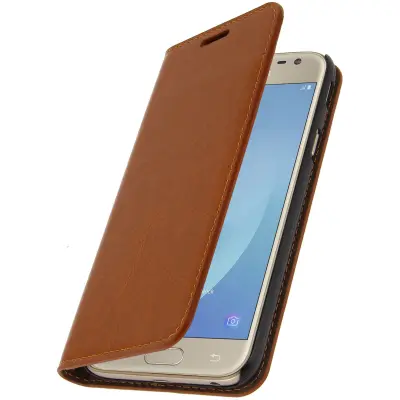 Etui za Samsung Galaxy J5 2017 Folio iz pravega usnja, držalo za kartice, stojalo za video, tan