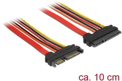 Delock trdi disk podaljšek [1x kombiniran moški konektor SATA, 15 + 7 polov - 1x kombiniran ženski konektor SATA, 15 + 7 polov] 0.1 m črna, rdeča, rum