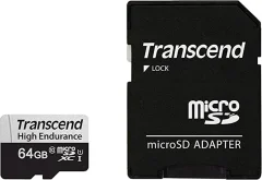 TRANSCEND SDXC micro 64GB 350V, Endurance, 95/40 MB/s, C10, U1, adapter, spominska kartica