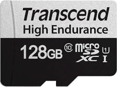 TRANSCEND SDXC micro 128GB 350V, Endurance, 95/45 MB/s, C10, U1, adapter, spominska kartica