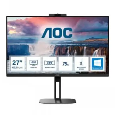 Monitor AOC 68,6 cm (27,0") Q27V5CW 2560x1440 75Hz VA 1ms HDMI DisplayPort USB-C 65W 4xUSB3.2 Pivot Kamera Zvočniki  3H sRGB FreeSync E-Line