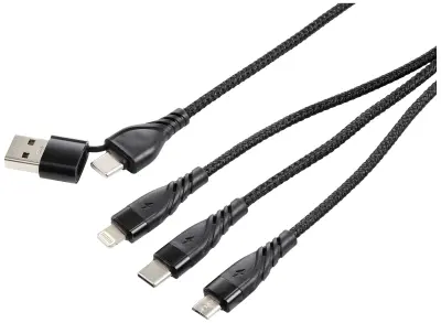 Renkforce USB polnilni kabel USB 2.0 USB-A vtič, USB-C vtič, USB-mikro-B vtič, Apple Lightning vtič , USB-C vtič 1.2 m antracit/črna aluminijasti vtič