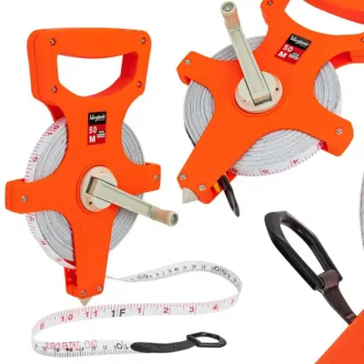 Geodetski meterski trak 12mm x 50m iz steklenih vlaken – obojestranska lestvica