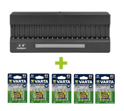 Oxe OXE AA polnilnik za 20 kosov, s prikazovalnikom in 20 kosov polnilnih baterij Varta 56706 R6 2100mAh NIMH basic