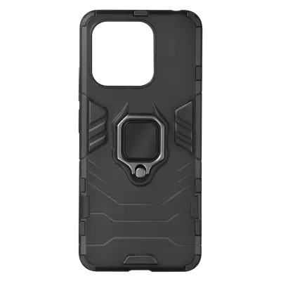 Crn hibridni ovitek s stojalom iz kovinskega obroca za Xiaomi Redmi 12C.