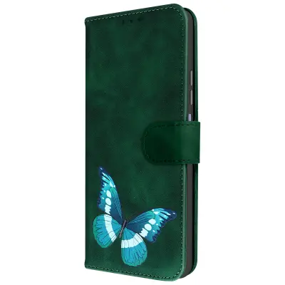 Zelena torbica iz umetnega usnja za Xiaomi Redmi Note 12, dizajn metulja.