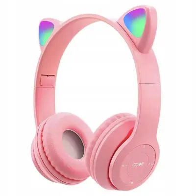 Roza LED RGB brezžične slušalke z mačjimi ušesi + mikrofon USB