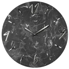 Stenska ura marmor 50cm / 11459 / okrogla / črna / les