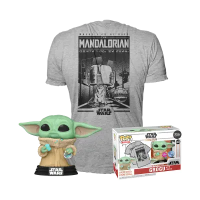 FUNKO POP & TEE: MANDO - GROGU W/COOKIE figura & majica