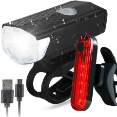 Set USB aku. vodoodporna kolesarska svetilka + zadnja luč 5000K