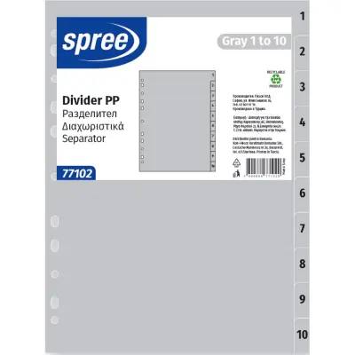 Pregradni karton 1-10 spree siv pp 77102