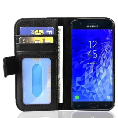 Cadorabo Ohišje, združljivo z Samsung Galaxy J7 2017 v črna polnočrna - Zaščitni ovitek z magnetnim zapiranjem in 3 režami za kartice