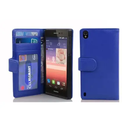 Cadorabo Ohišje, združljivo z Huawei ASCEND P7 v neptunova modra - Zaščitni ovitek z magnetnim zapiranjem in 3 režami za kartice