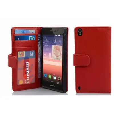 Cadorabo Ohišje, združljivo z Huawei ASCEND P7 v inferno red - Zaščitni ovitek z magnetnim zapiranjem in 3 režami za kartice
