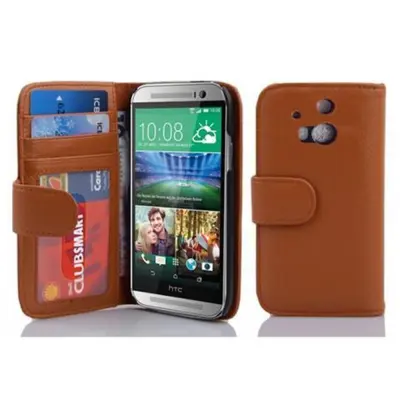 Cadorabo Ohišje, združljivo z HTC ONE M8 v cognac brown - Zaščitni ovitek z magnetnim zapiranjem in 3 režami za kartice