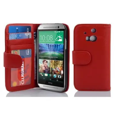 Cadorabo Ohišje, združljivo z HTC ONE M8 v inferno red - Zaščitni ovitek z magnetnim zapiranjem in 3 režami za kartice