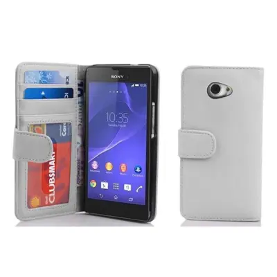 Cadorabo Ohišje, združljivo z Sony Xperia M2 / M2 AQUA v snežno bela - Zaščitni ovitek z magnetnim zapiranjem in 3 režami za kartice