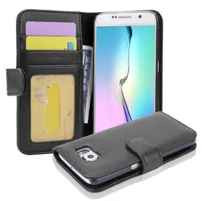 Cadorabo Ohišje, združljivo z Samsung Galaxy S6 v črna polnočrna - Zaščitni ovitek z magnetnim zapiranjem in 3 režami za kartice