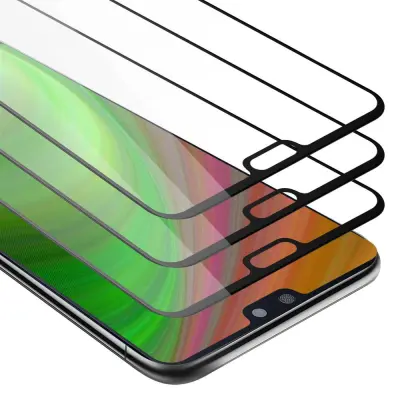 CADORABO Huawei P20 - Zaščitna folija v transparentno s čarno - 3-pack Kaljeno steklo za zaščito zaslona s trdoto 9H in 3D dotikom