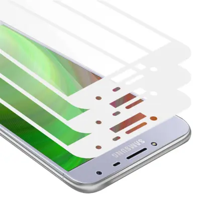 CADORABO Samsung Galaxy J4 2018 - Zaščitna folija v transparentno z belo - 3-pack Kaljeno steklo za zaščito zaslona s trdoto 9H in 3D dotikom