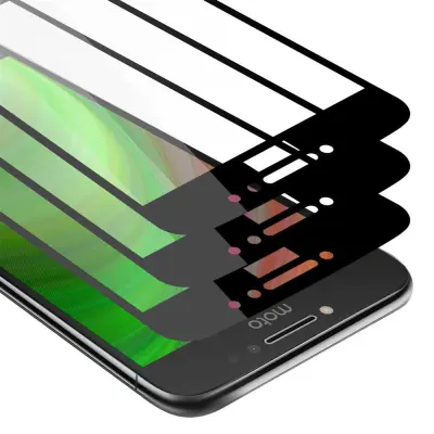 CADORABO Motorola MOTO E4 - Zaščitna folija v transparentno s čarno - 3-pack Kaljeno steklo za zaščito zaslona s trdoto 9H in 3D dotikom