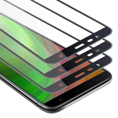 CADORABO Samsung Galaxy J6 PLUS - Zaščitna folija v transparentno s čarno - 3-pack Kaljeno steklo za zaščito zaslona s trdoto 9H in 3D dotikom