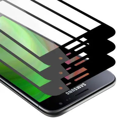 CADORABO Samsung Galaxy J3 2016 - Zaščitna folija v transparentno s čarno - 3-pack Kaljeno steklo za zaščito zaslona s trdoto 9H in 3D dotikom