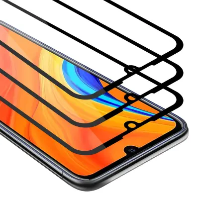 CADORABO Huawei Y6S - Zaščitna folija v transparentno s čarno - 3-pack Kaljeno steklo za zaščito zaslona s trdoto 9H in 3D dotikom