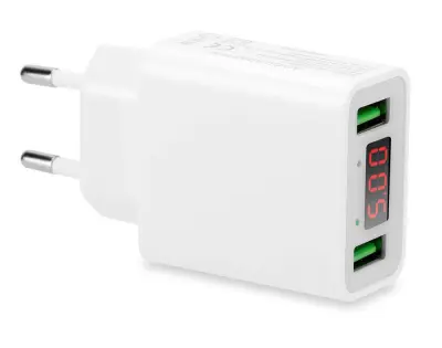 Cadorabo 2-portni napajalnik USB v bela - 11W 5V/2,2A polnilec - zidni polnilni adapter polnilni vtič z digitalnim prikazovalnikom LED in 2 priključko