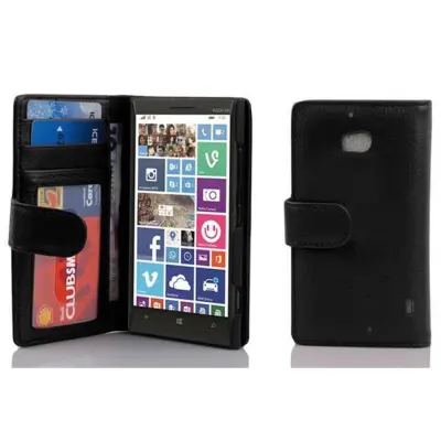 Cadorabo Ohišje, združljivo z Nokia Lumia 929 / 930 v črna polnočrna - Zaščitni ovitek z magnetnim zapiranjem in 3 režami za kartice